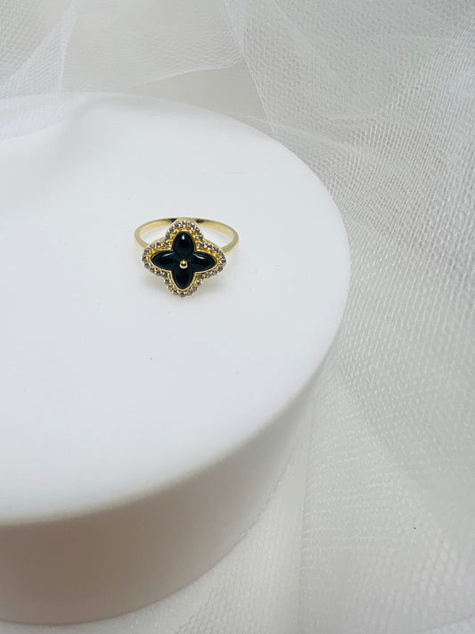 Trendy Black Enamel Flower Ring